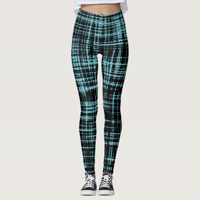 Leggings Motif de bande Abstrait Turquoise et Noir (Devant)