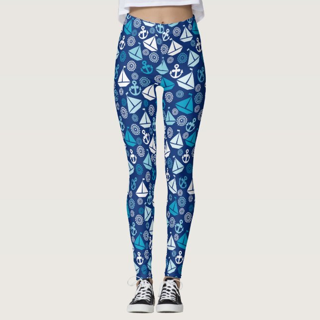 Leggings Motif de bande dessinée avec des voiliers (Devant)