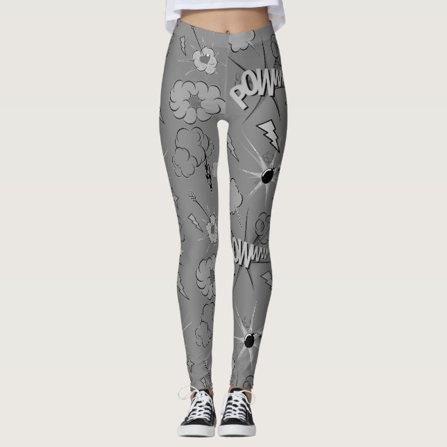 Leggings Motif de bande dessinée grise rétro (Devant)