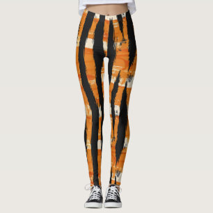 Leggings Motif de bande orange noir