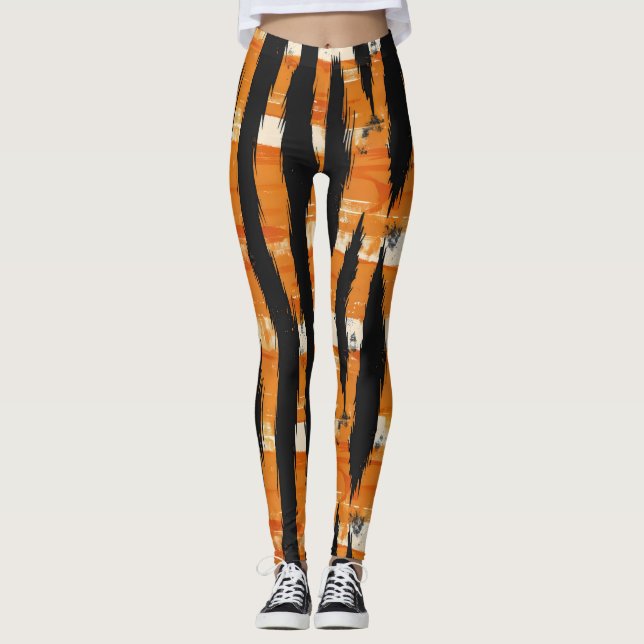 Leggings Motif de bande orange noir (Devant)