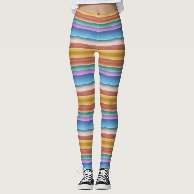 Leggings Motif de bandes d'aquarelle multicolore (Devant)