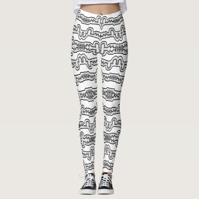 Leggings Motif de bandes tribales en noir et blanc (Devant)