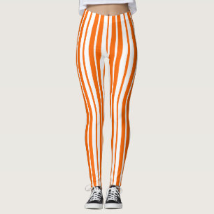 Leggings Motif de bandes verticales blanches orange