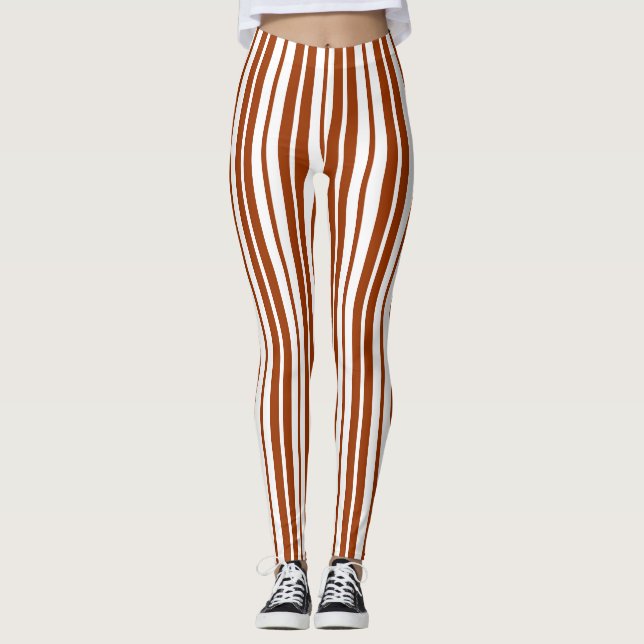 Leggings Motif de bandes verticales Brown blanches (Devant)