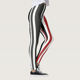Leggings Motif de bandes verticales gris-noir rouge