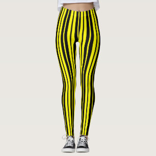 Leggings Motif de bandes verticales noires jaunes