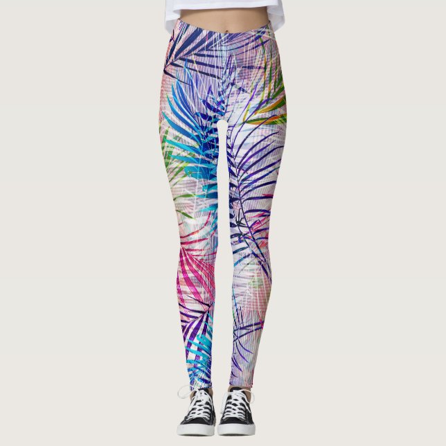 Leggings Motif de basculement Feuilles d'aquarelle Abstrait (Devant)
