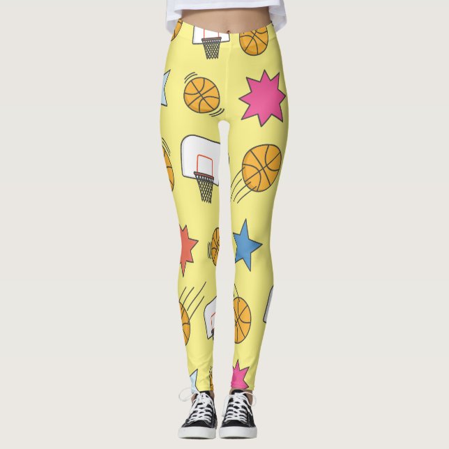 Leggings Motif de basket amusant - Jaune (Devant)
