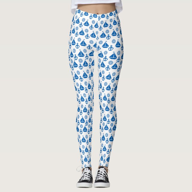 Leggings Motif de bateau à voile de bande dessinée (Devant)