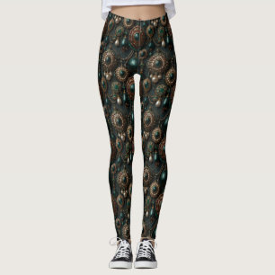 Leggings Motif de bijoux de luxe vintage émeraude et perle