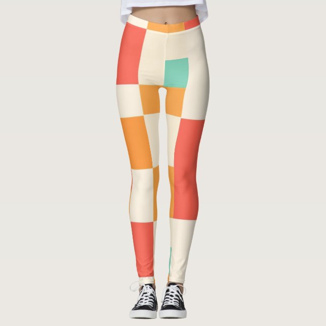Leggings Motif de bloc de couleur géométrique rétro (Devant)