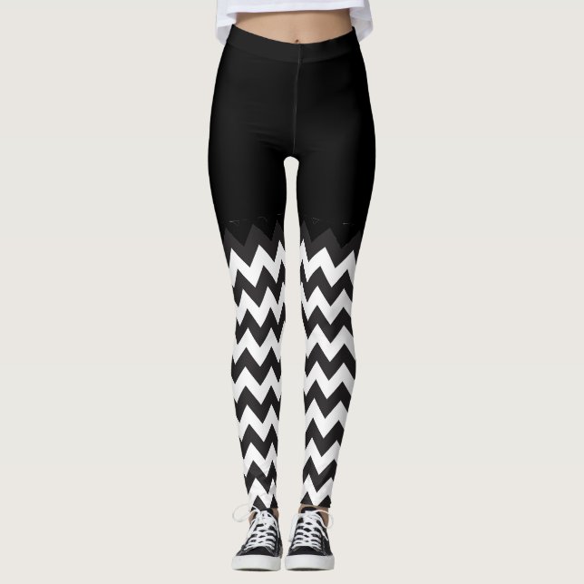 Leggings motif de blocage Chevron noir et blanc (Devant)