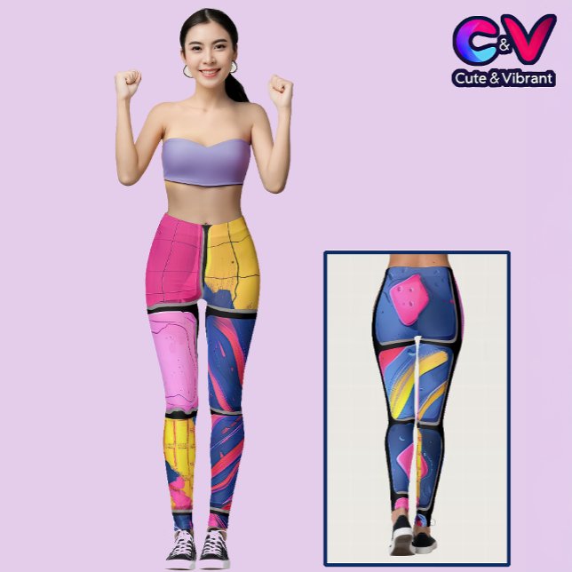 Leggings Motif de blocs colorés abstraits (Créateur téléchargé)