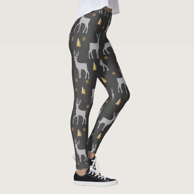 Leggings Motif de bois de cerf d'hiver noir rustique (Droite)