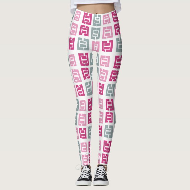 Leggings Motif de boîte moderne rose et gris (Devant)