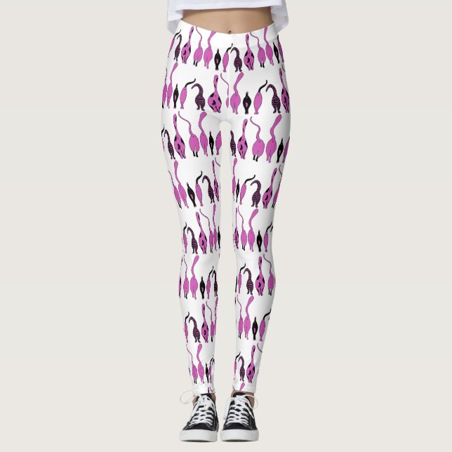 Leggings Motif de boutons de chats violets (Devant)