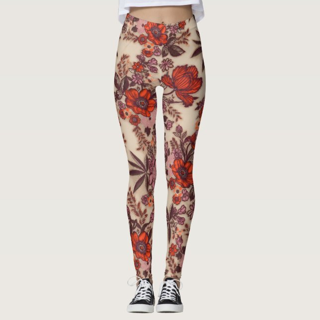Leggings Motif de broderie florale orange pailleté sur Crea (Devant)