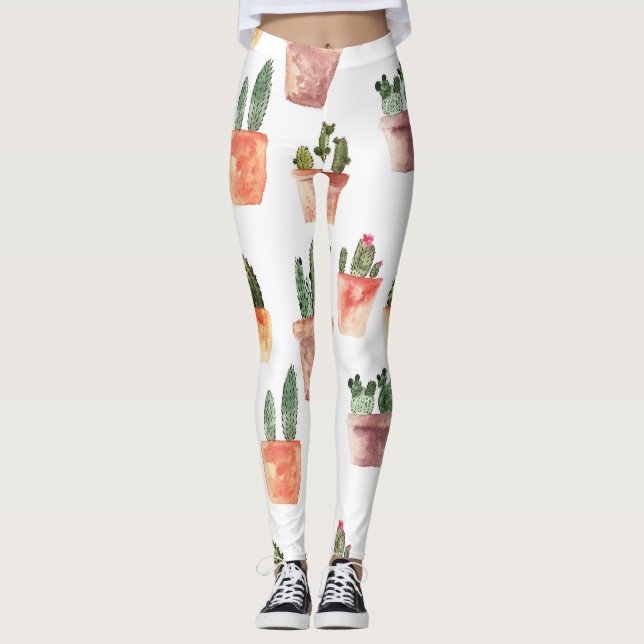 Leggings Motif de cactus Brown vert à pointes (Devant)
