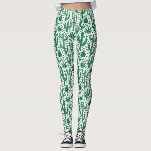 Leggings Motif de cactus - vert et blanc de la forêt