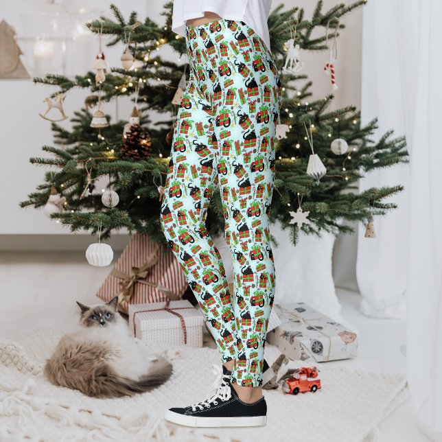 Leggings Motif de cadeaux de Noël de chats noirs (Créateur téléchargé)
