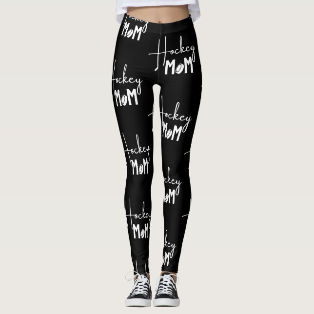 Leggings motif de calligraphie de la mère de hockey (Devant)