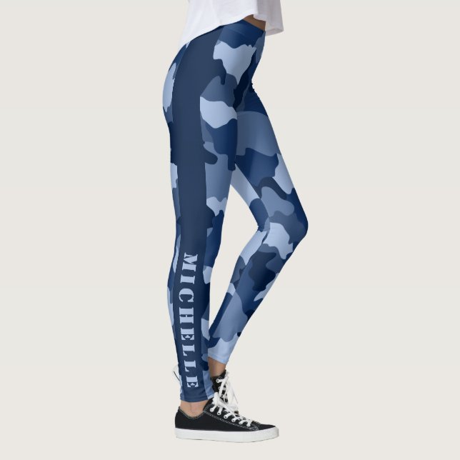 Leggings Motif de camouflage bleu Nom du monogramme (Droite)