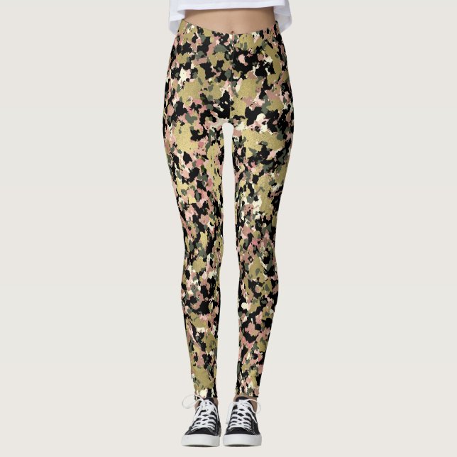 Leggings Motif de camouflage noir rose or (Devant)