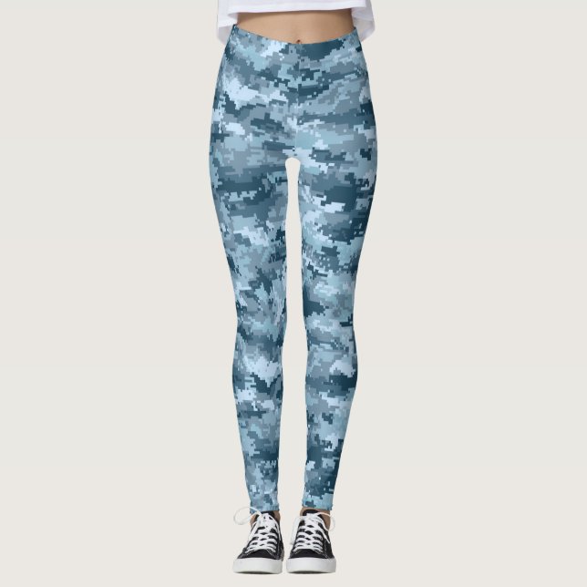 Leggings Motif de camouflage pixelisé militaire bleu (Devant)