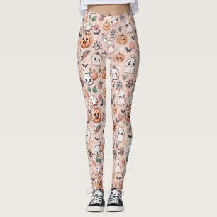 Leggings Motif de caniche d'Halloween avec Fantômes et Citr