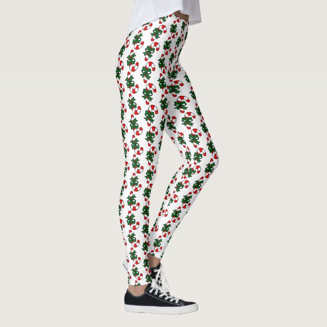 Leggings Motif de canne de Noël avec rubans verts (Droite)