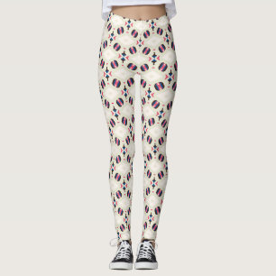 Leggings Motif de carreaux ornementaux corail et marine