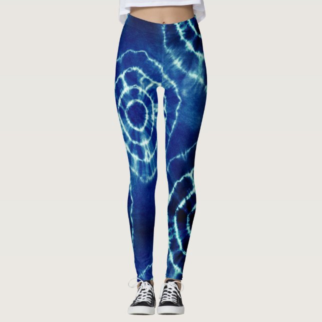 Leggings Motif de cercle de teinture à cravate bleu et blan (Devant)
