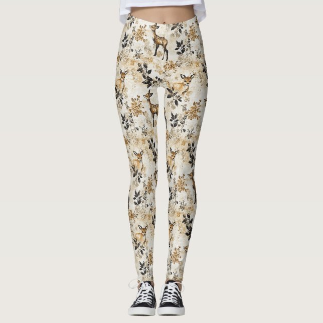 Leggings Motif de cerf de la forêt ancienne (Devant)