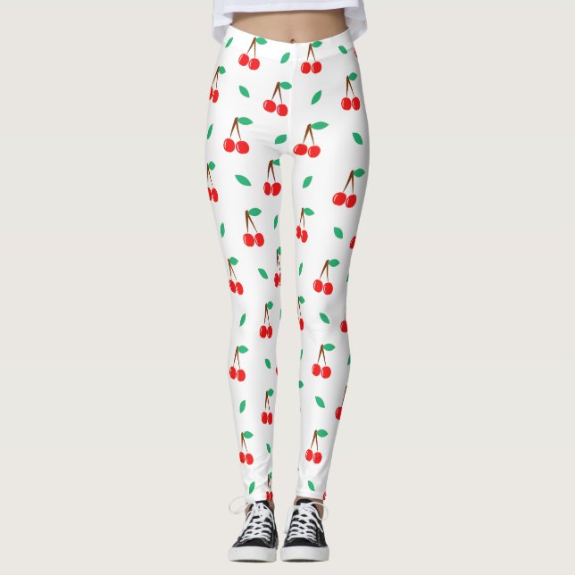 Leggings Motif de cerises sucrées sur blanc (Devant)