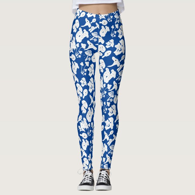 Leggings Motif de champignon noir 01b Bleu BG (Devant)