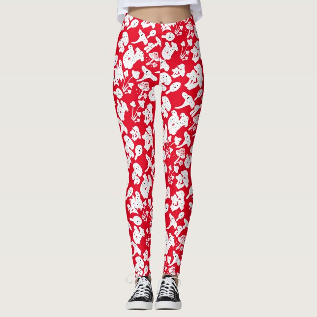 Leggings Motif de champignon noir 01b Rouge BG (Devant)
