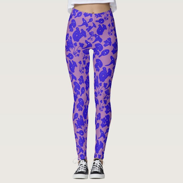 Leggings Motif de champignon noir 01bleu Lviolet BG (Devant)