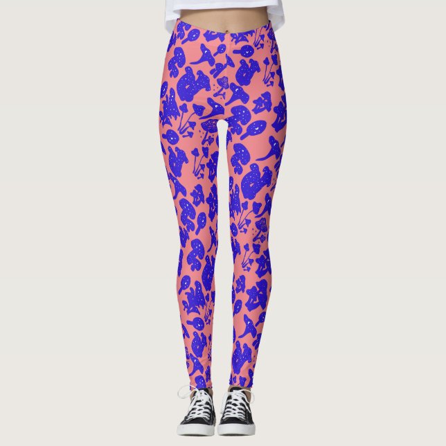 Leggings Motif de champignon noir 01bleu Pink BG (Devant)