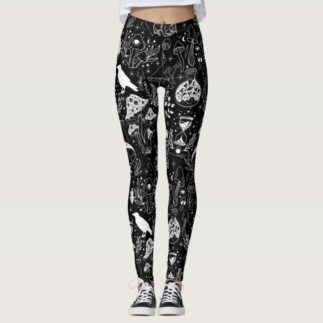 Leggings Motif de champignon psychédélique 2D.BW.b Black BG (Devant)