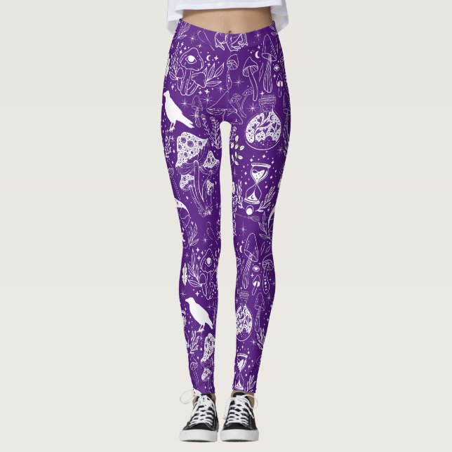 Leggings Motif de champignon psychédélique 2D.BW.b Violet B (Devant)
