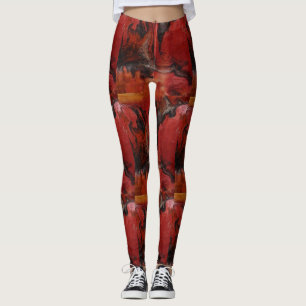 Leggings Motif de charbon de bois rouge Abstrait