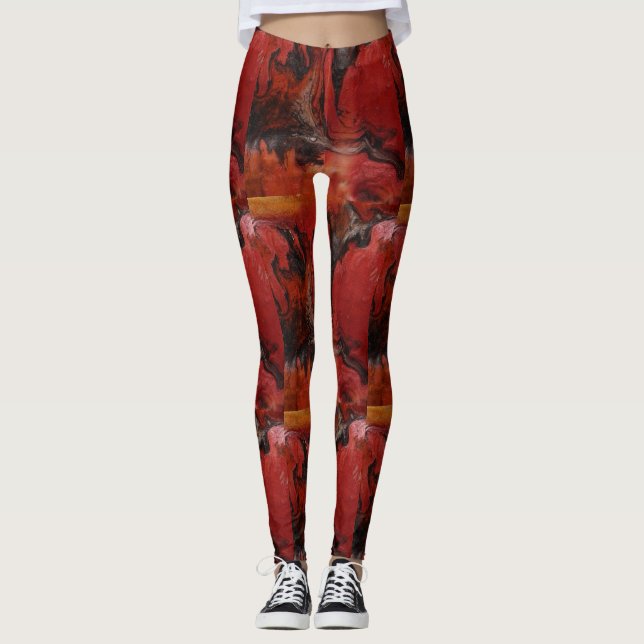 Leggings Motif de charbon de bois rouge Abstrait (Devant)