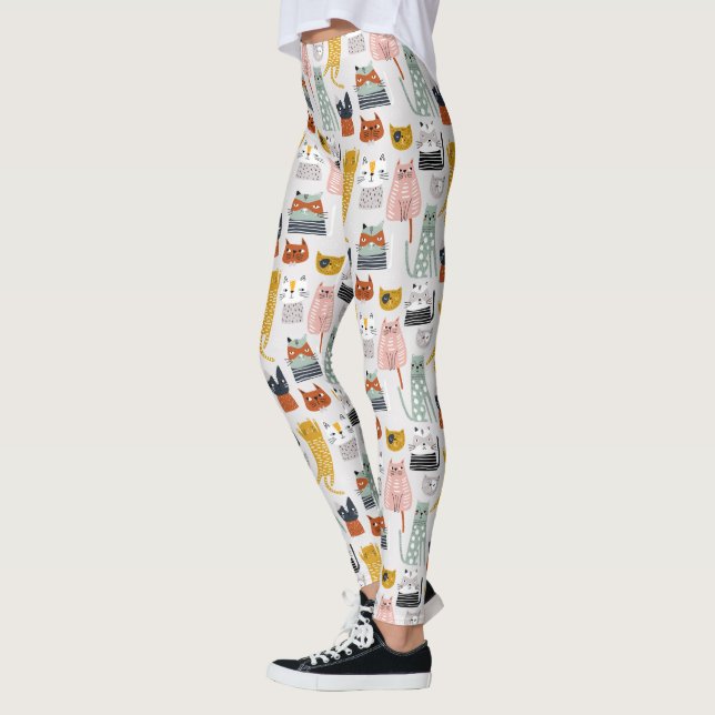 Leggings Motif de chat à main mignon Doodle (Gauche)