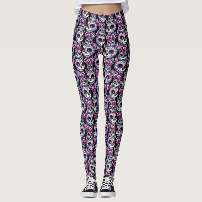 Leggings Motif de chat crâne sucre (Devant)