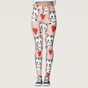 Leggings Motif de chats et de cœurs kawaii rose doux (8)