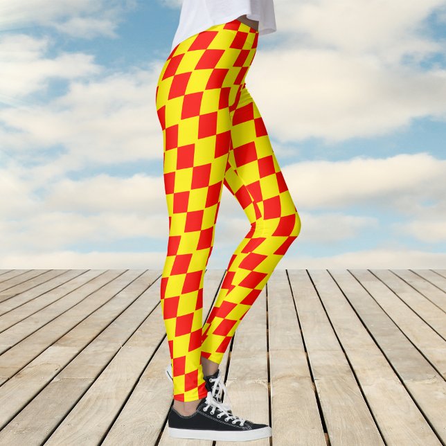 Leggings Motif de chèques de l'arlequin jaune et rouge (Yellow and Red Harlequin Check Pattern Leggings)