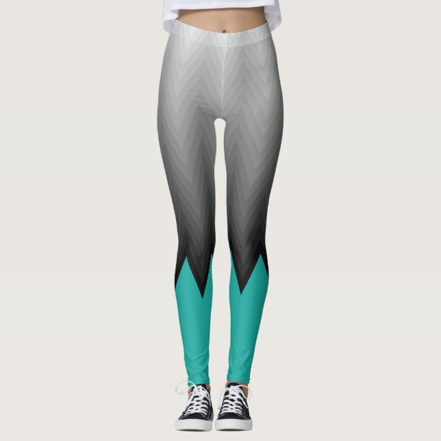 Leggings Motif de chevron gris bleu turquoise couleur perso (Devant)