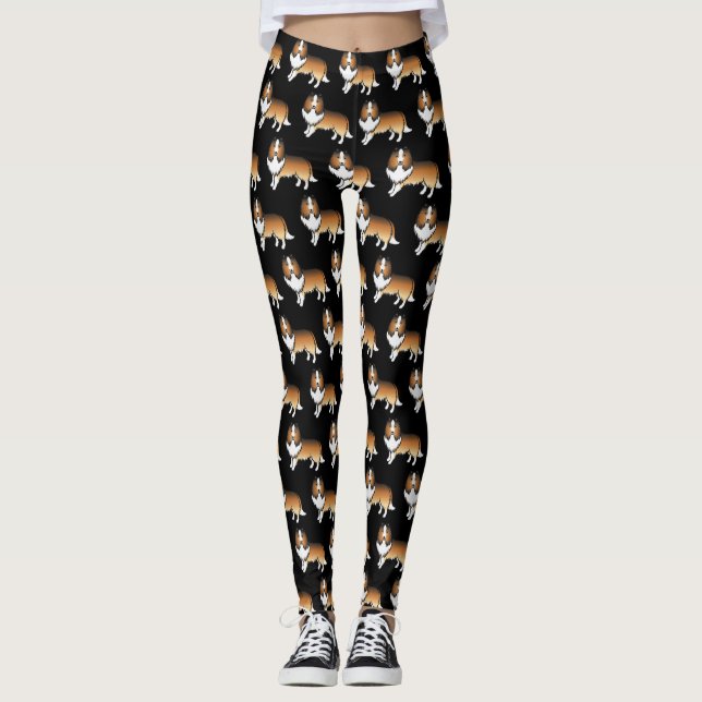 Leggings Motif de Chien de Dessin Animé Shetland Sable (Devant)