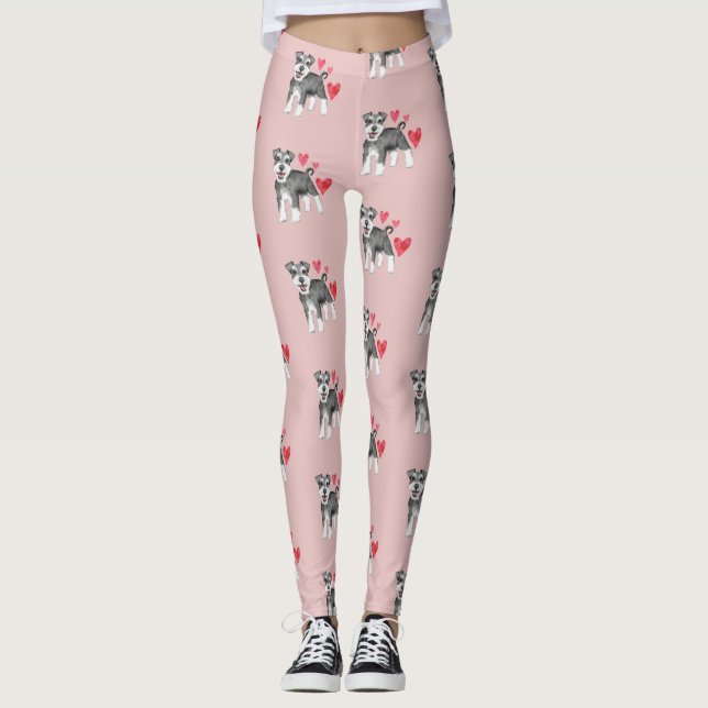 Leggings Motif de chien Schnauzer miniature en rose (Devant)